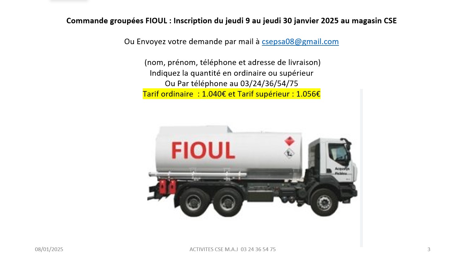 COMMANDE DE FIOUL