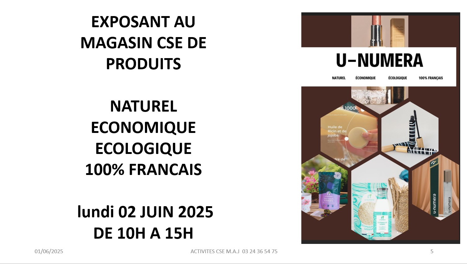 EXPOSANTE AU MAGASIN CSE LUNDI 2 JUIN 2025 DE 10H A 15H