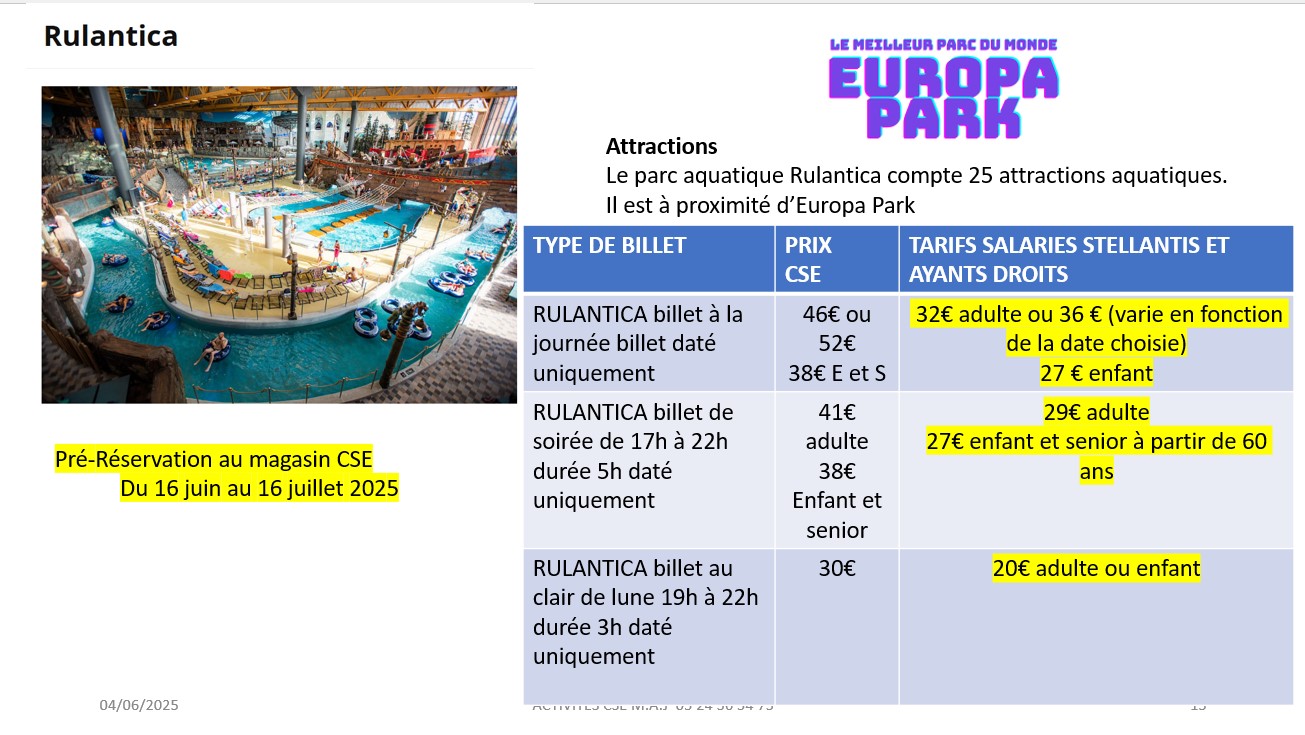 EUROPA PARK Pré -Réservation au magasin CSE Du 16 juin au 16 juillet 2025