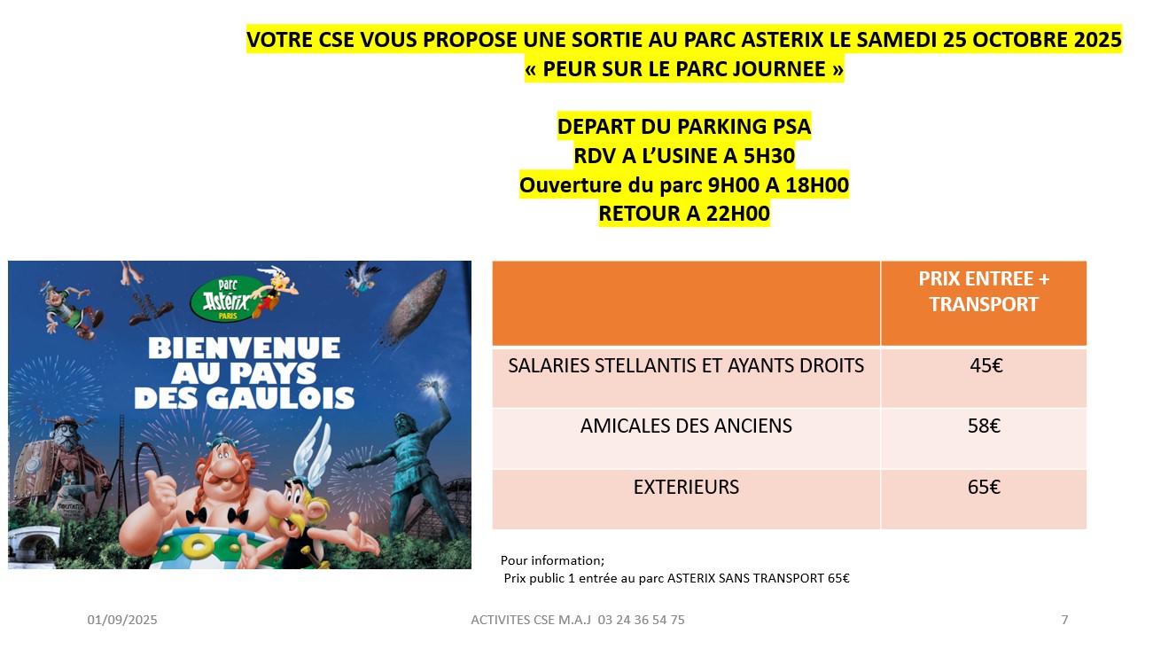 SORTIE ASTERIX PEUR SUR LE PARC