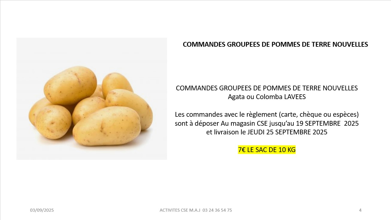 COMMANDES GROUPEES DE POMMES DE TERRE NOUVELLES