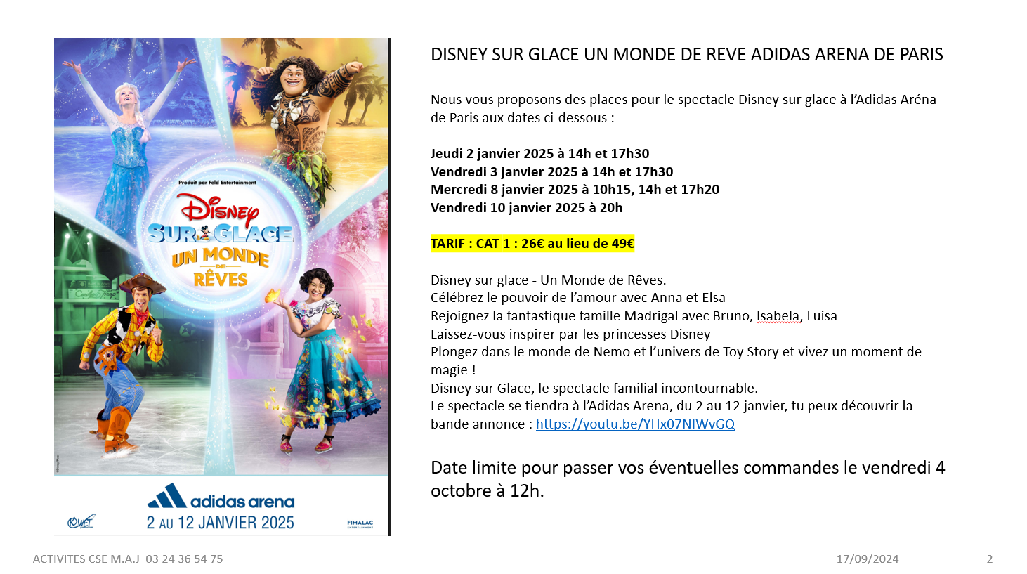 DISNEY SUR GLACE COMMANDES GROUPEES