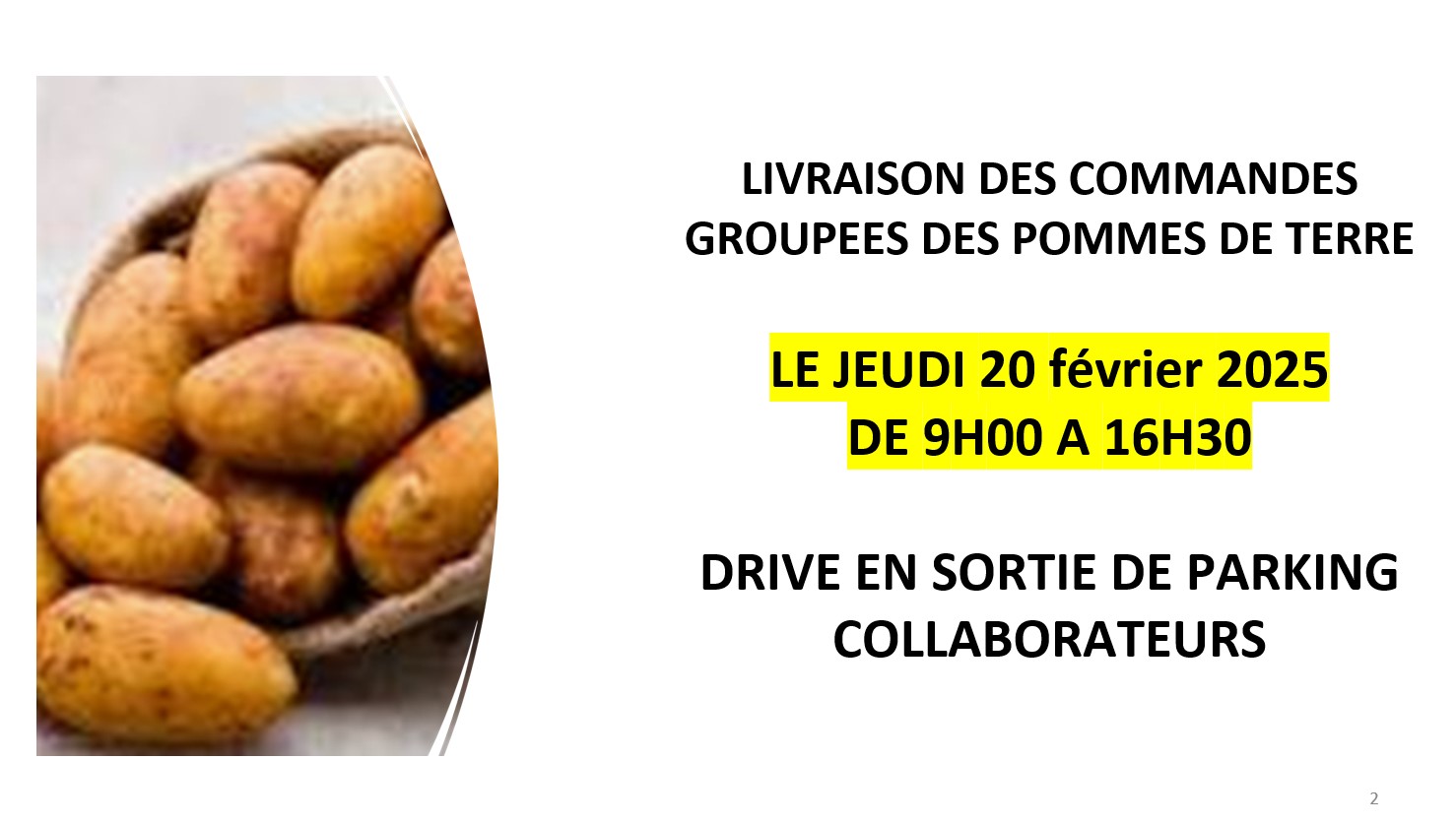 LIVRAISON COMMANDES DE POMMES DE TERRE