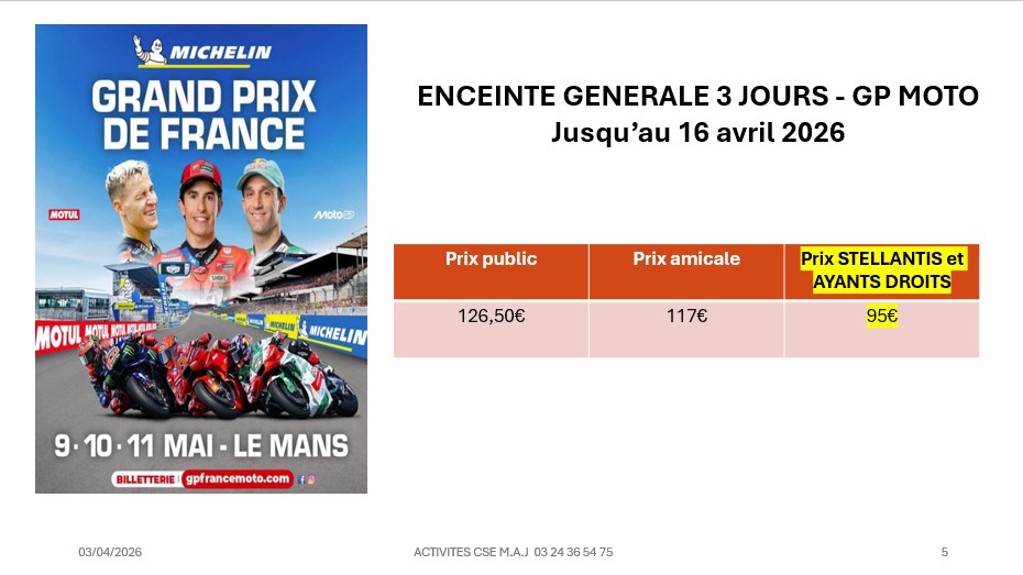 ENCEINTE GENERALE 3 JOURS – GP MOTO