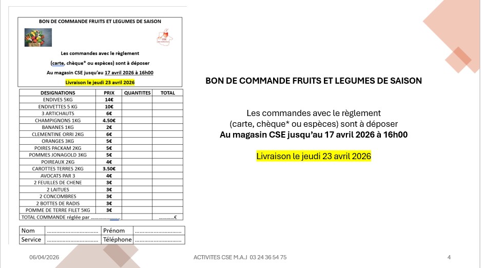 BON DE COMMANDE FRUITS ET LEGUMES DE SAISON